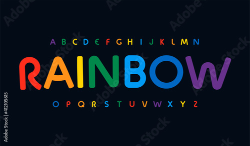 Awesome Rainbow color alphabet. Rounded stunning font, minimalist type for modern bright logo, headline, monogram, creative lettering and typography. Art kids color letters, vector typographic design