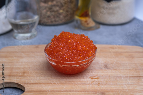 red caviar on a spoon