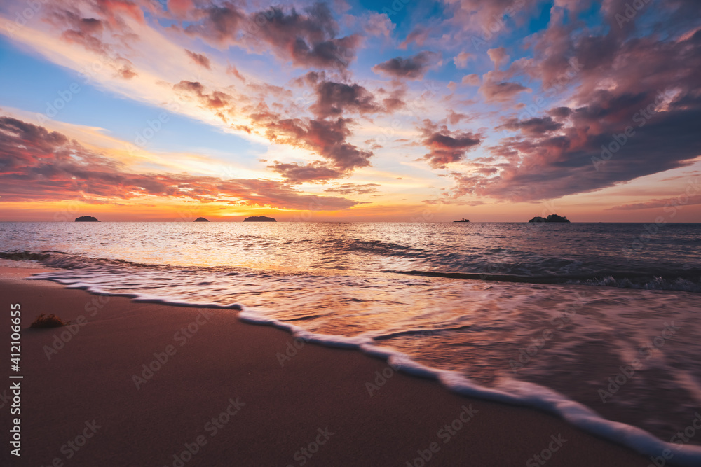 Seascape of beach in sunset at Koh Chang Trad Thailand