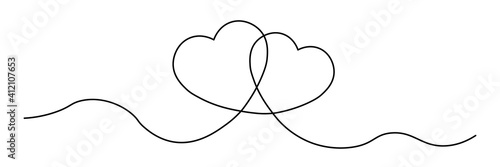 Hand-drawn single thin line hearts