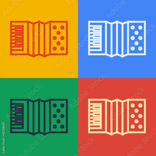 Pop art line Musical instrument accordion icon isolated on color background. Classical bayan, harmonic. Vector.