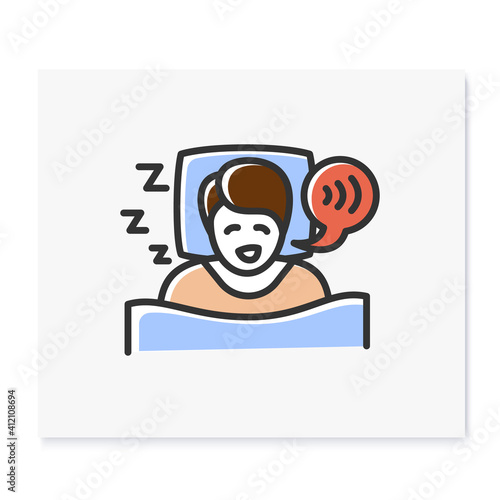 Sleep talking color icon. Sleep disorder. Healthy sleeping concept. Sleep problems treatment. Dyssomnia. Stress. Health care. Isolated vector illustration  photo