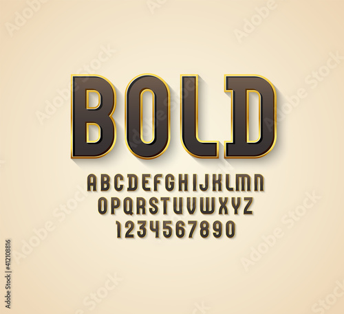3d dark font with golden streak, trendy chic alphabet, modern condensed letters and numbers, vector illustration 10eps.