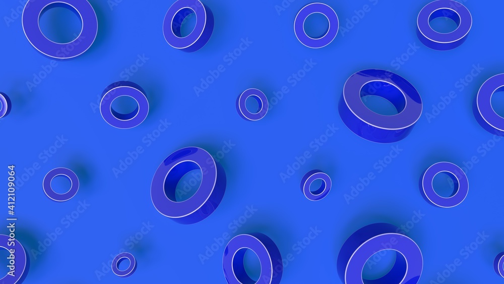 3d render background blue falling tubes