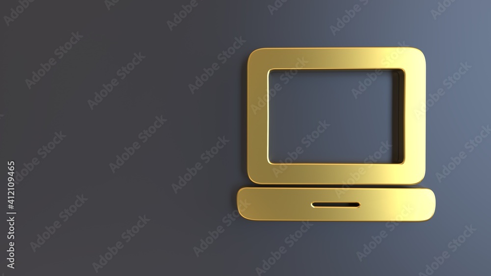 3d render golden computer symbol 3d render golden computer symbol