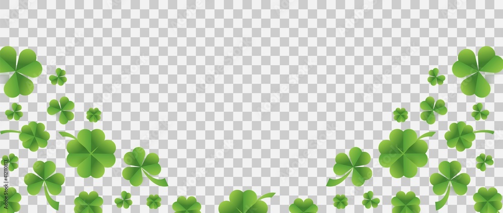 Patrick day background with vector four-leaf clover pattern background. Vector green grass clover pattern background - obrazy, fototapety, plakaty 