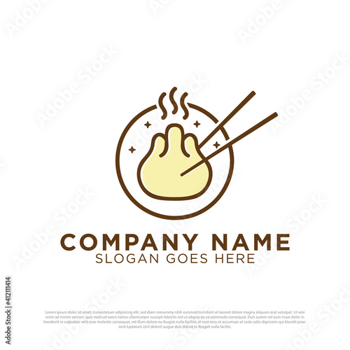 Hot dumplings logo design inspiration with chopsticks in circle, Steamed dim sum restaurant logo template