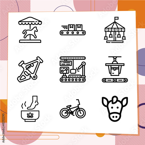 Simple set of 9 icons related to horseback