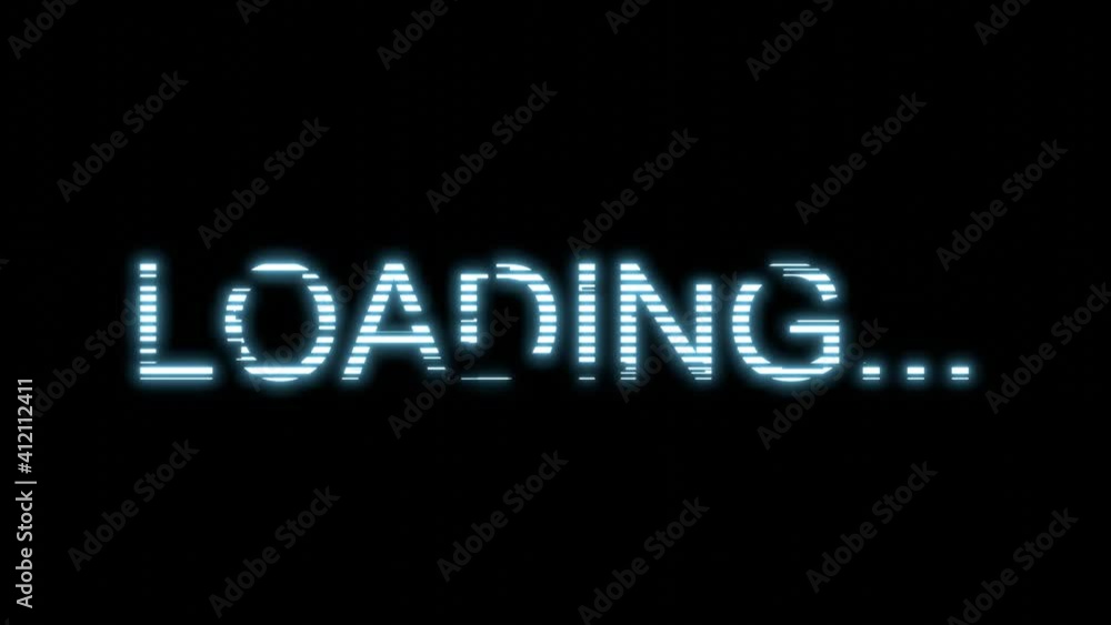 LOADING text animation. Blue light digital glitter word on black background. LOADING text animation. Blue light digital glitter word on black background.