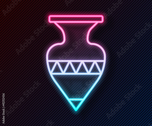 Glowing neon line Ancient amphorae icon isolated on black background. Vector.