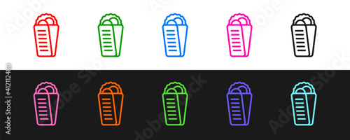 Set line Gyros Pita Greek fast food traditional cuisine icon isolated on black and white background. Gyro with greek salad in tzatziki sauce wrapped sandwich. Vector.