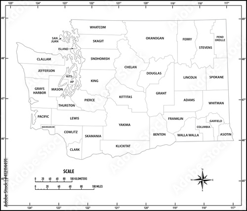 washington state outline map in black and white