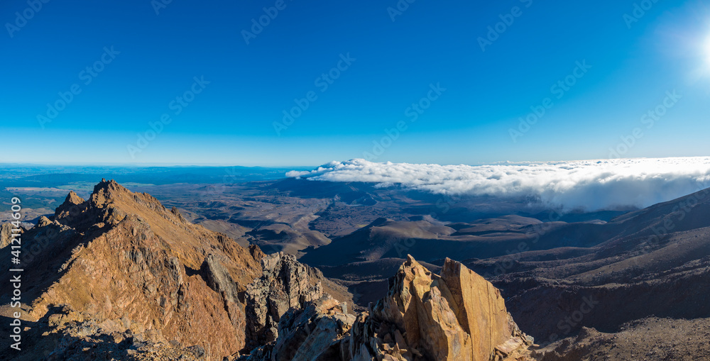 The view from mount ruapehu looking across to mount ngauruhoe mt doom in light cloud