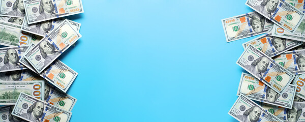 US dollars on blue background