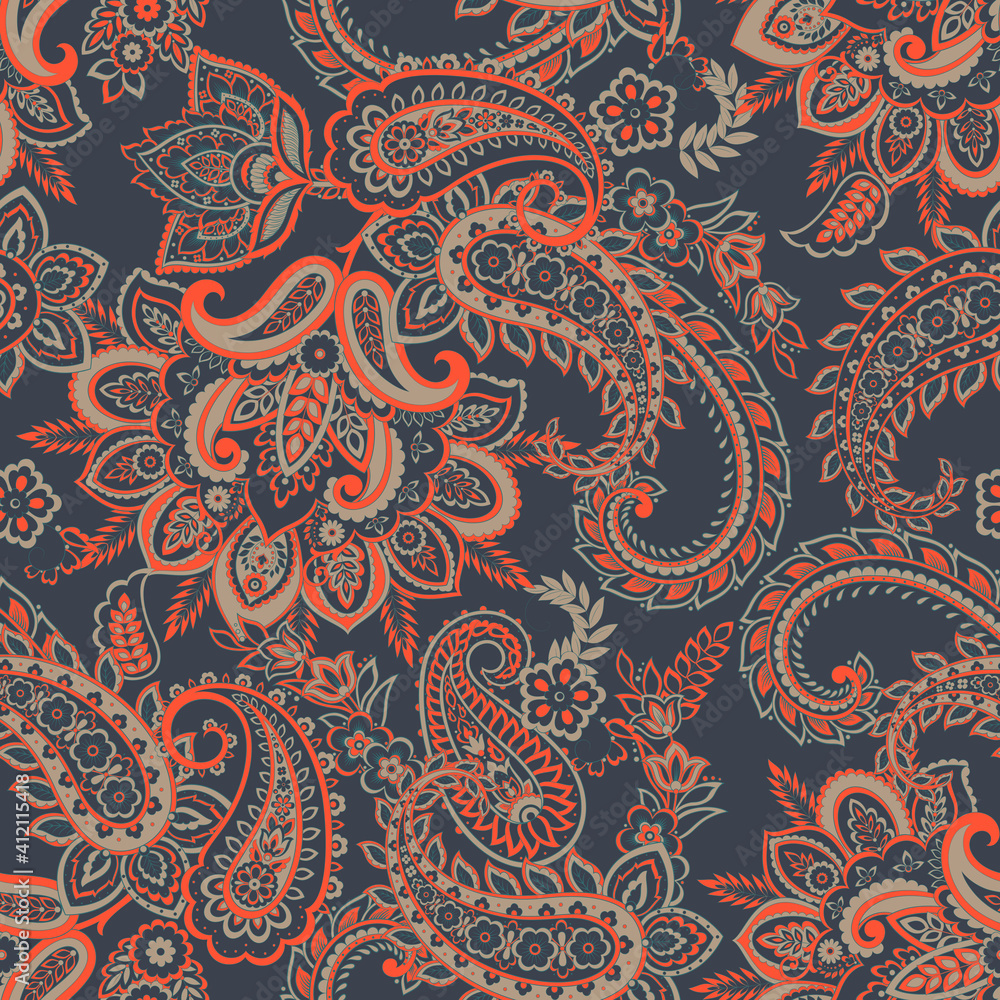 Traditional seamless paisley pattern. Indian floral ornament.