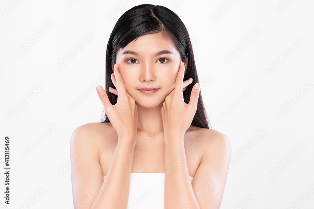 Beautiful young asian woman with clean fresh skin on white background, Face care, Facial treatment, Cosmetology, beauty and spa, Asian women portrait Beautiful young asian woman with clean fresh skin on white background, Face care, Facial treatment, Cosmetology, beauty and spa, Asian women portrait