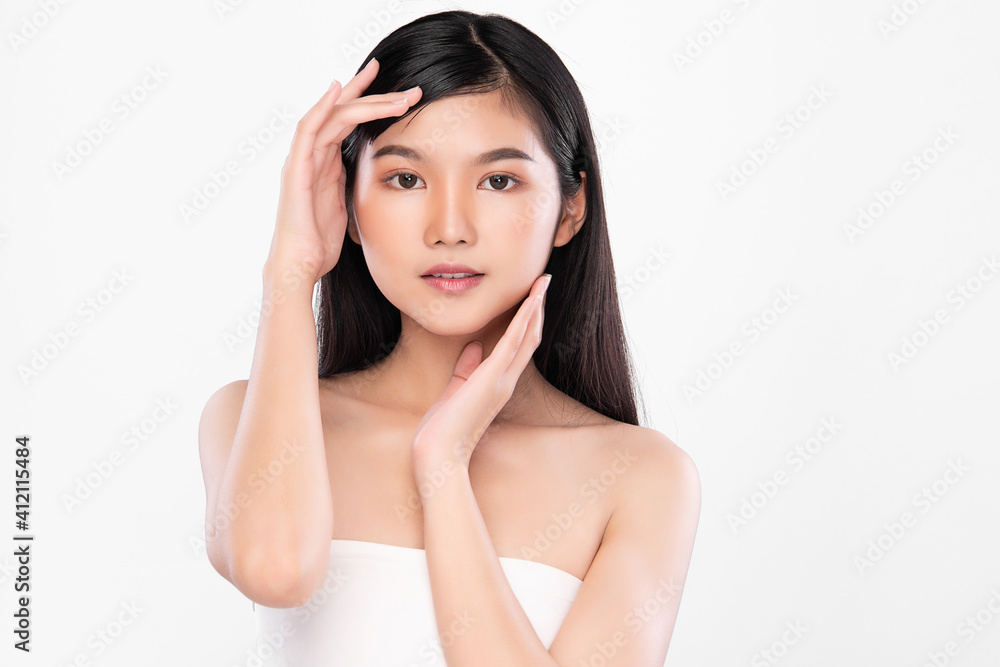 Beautiful young asian woman with clean fresh skin on white background, Face care, Facial treatment, Cosmetology, beauty and spa, Asian women portrait Beautiful young asian woman with clean fresh skin on white background, Face care, Facial treatment, Cosmetology, beauty and spa, Asian women portrait