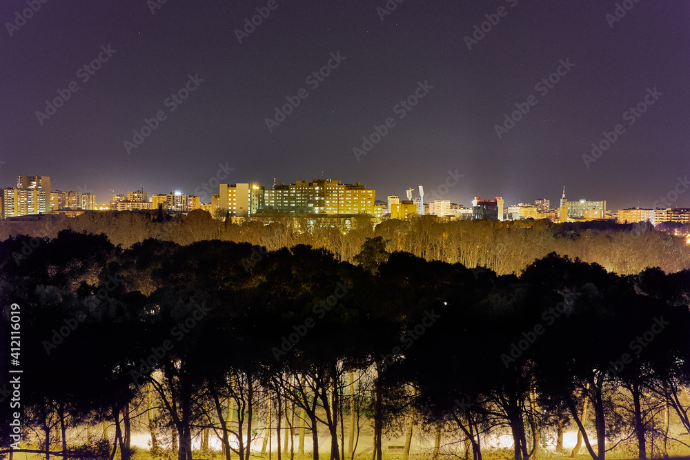 Panoramic of the big park in Zaragoza in one night.