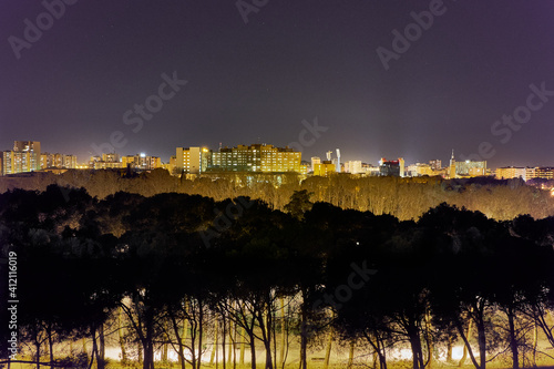 Panoramic of the big park in Zaragoza in one night.