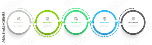 Timeline infographics. Business concept  with 5 steps, number options, circles. Vector template for presentation.