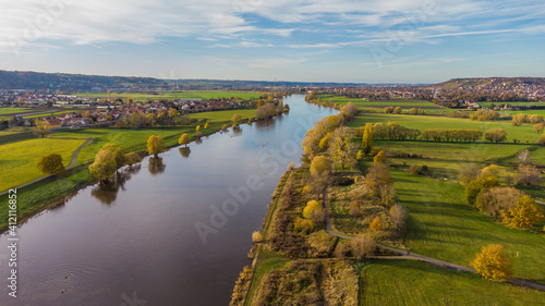Airview Elbe river in Serkowitz near Dresden photo