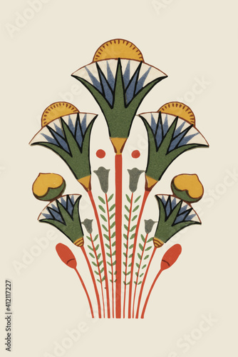 Antique flower Egyptian ornamental vector element illustration