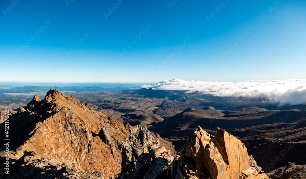 The view from mount ruapehu looking across to mount ngauruhoe mt doom in light cloud