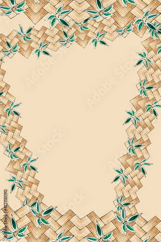 Traditional Japanese bamboo weave border vector, remix of artwork by Watanabe Seitei photo