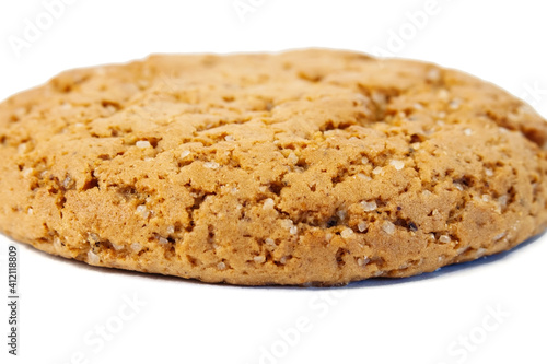 Oatmeal cookies in a macro shot isolated on a white background