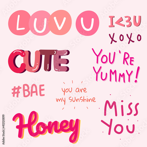 Collection of valentines day typography vector