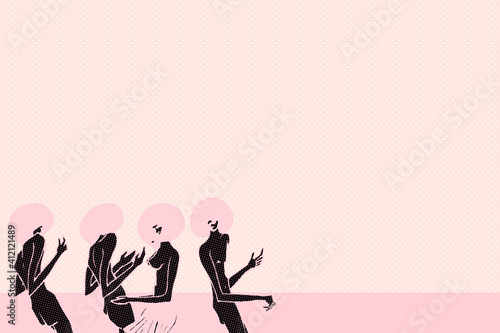 Vintage halftone women dancing vector background