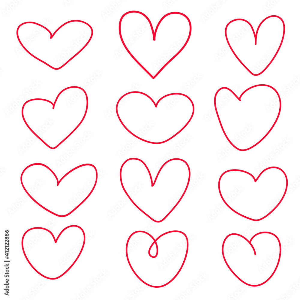 Vector hearts line set hand drawn, love collection