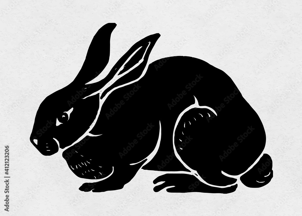 Vintage rabbit vector animal linocut stencil pattern drawing Stock Vector |  Adobe Stock