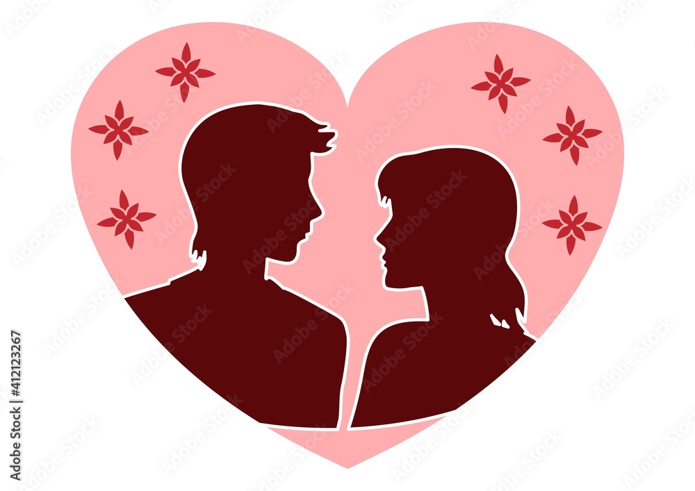color isolated composition for Valentine's day. two lovers on the background of a heart. a4. element, template, print.