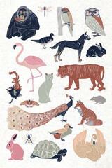 Keuken achterwand Wit Vintage wilde dieren linosnede tekeningen  © Rawpixel.com