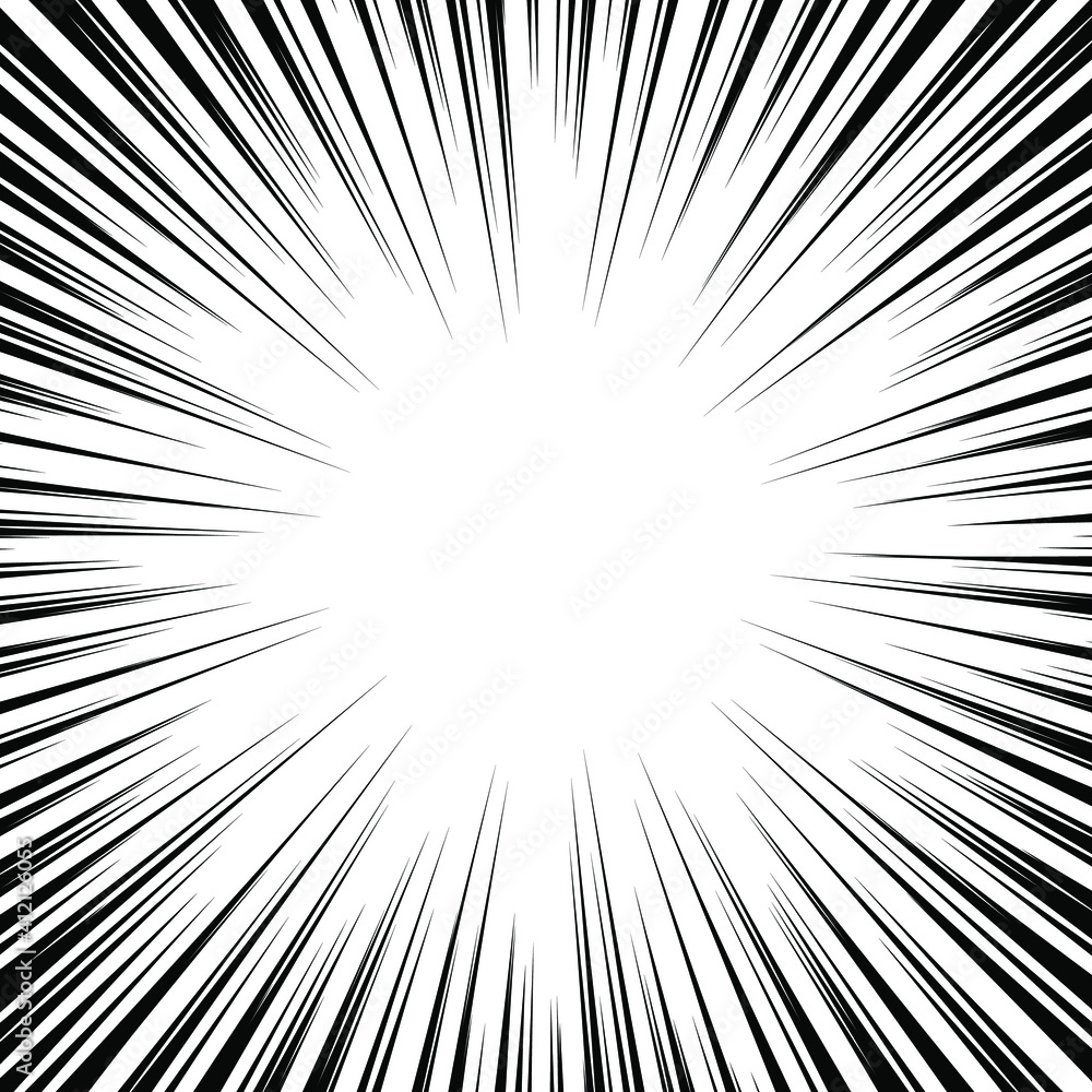 Vector black radial speed line burst for background design or cartoon template. Comic Book Design Element. Black and white vector illustration. Vector black radial speed line burst for background design or cartoon template. Comic Book Design Element. Black and white vector illustration.