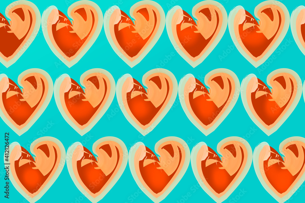 Orange hearts on blue background
Orange hearts on blue background