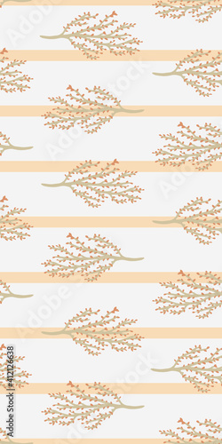 Seamless vector pattern with branches and stripes for decoration, textile, fabric, stationery, wrapping paper