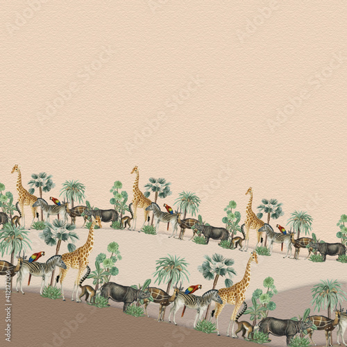 Animal pattern border vector frame with design space on beige background photo