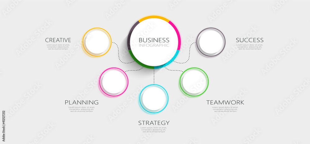 Modern Imitating Neon Thin Line Infographic Template with 5 Steps for Success. Business Process Chart with Options for Brochure, Diagram, Workflow, Timeline, Number Options. Vector EPS 10 Modern Imitating Neon Thin Line Infographic Template with 5 Steps for Success. Business Process Chart with Options for Brochure, Diagram, Workflow, Timeline, Number Options. Vector EPS 10