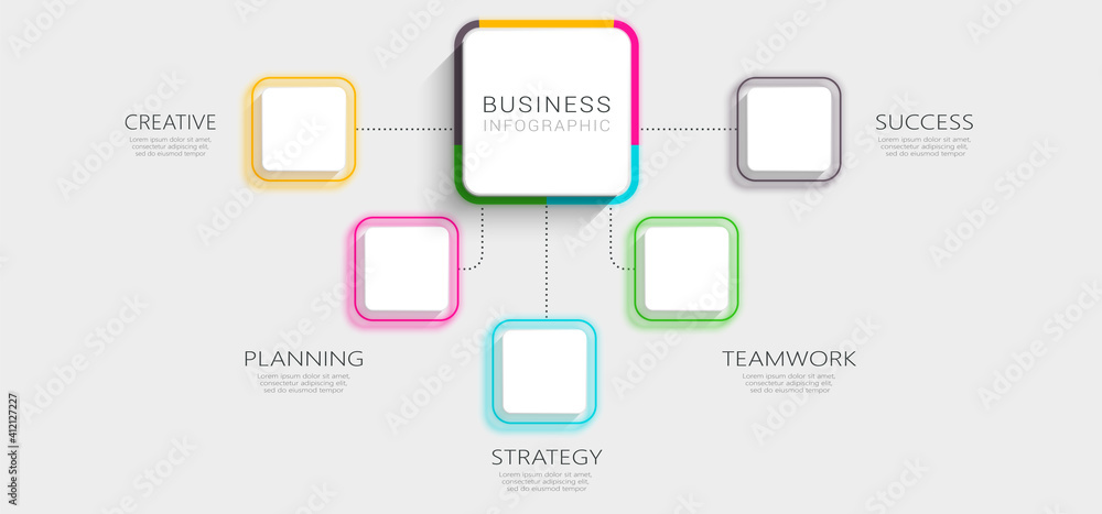 Modern Imitating Neon Thin Line Infographic Template with 5 Steps for Success. Business Process Chart with Options for Brochure, Diagram, Workflow, Timeline, Number Options. Vector EPS 10 Modern Imitating Neon Thin Line Infographic Template with 5 Steps for Success. Business Process Chart with Options for Brochure, Diagram, Workflow, Timeline, Number Options. Vector EPS 10