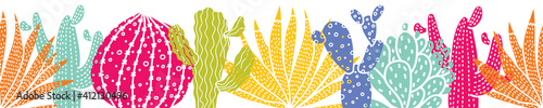 Horizontal seamless border with decorative cacti.