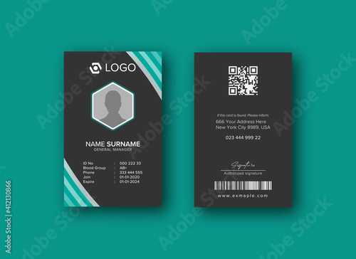 Modern ID Card Template with an author photo place | Office Id Card Layout | Employee Id Card for Your Business or Company