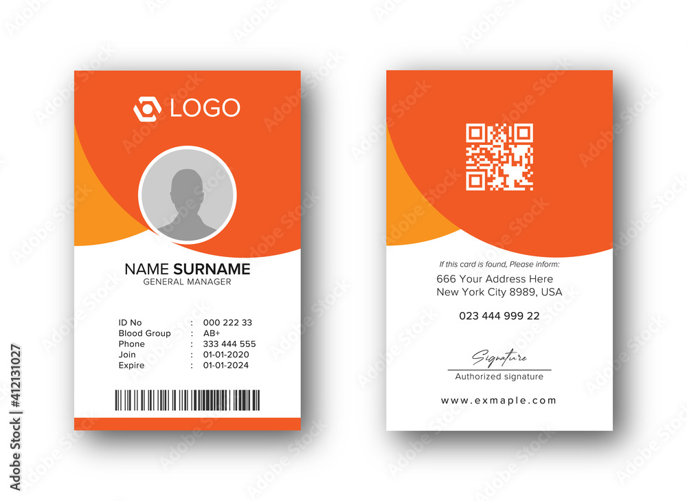 Modern ID Card Template with an author photo place | Office Id Card Layout  orange Background | Employee Id Card for Your Business or Company Stock  Vector | Adobe Stock