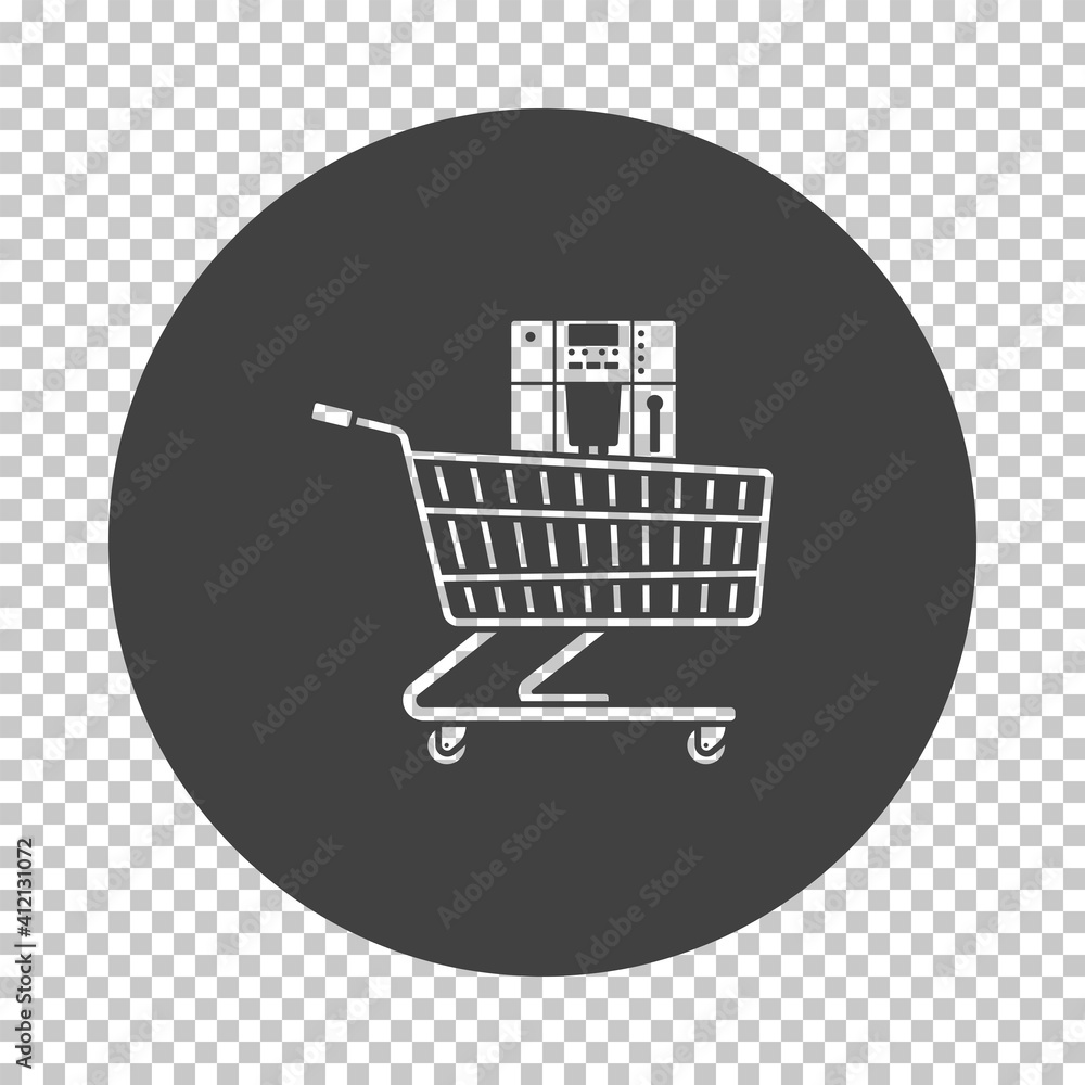 Shopping Cart With Cofee Machine Icon Shopping Cart With Cofee Machine Icon