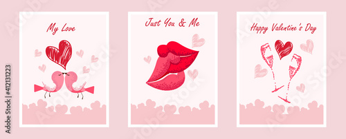Pink Valentines Day Postcard Design Set