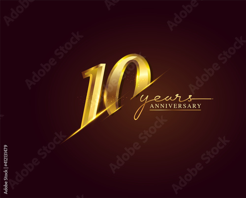 10 Years Anniversary Logo Golden Colored isolated on elegant background, vector design for greeting card and invitation card