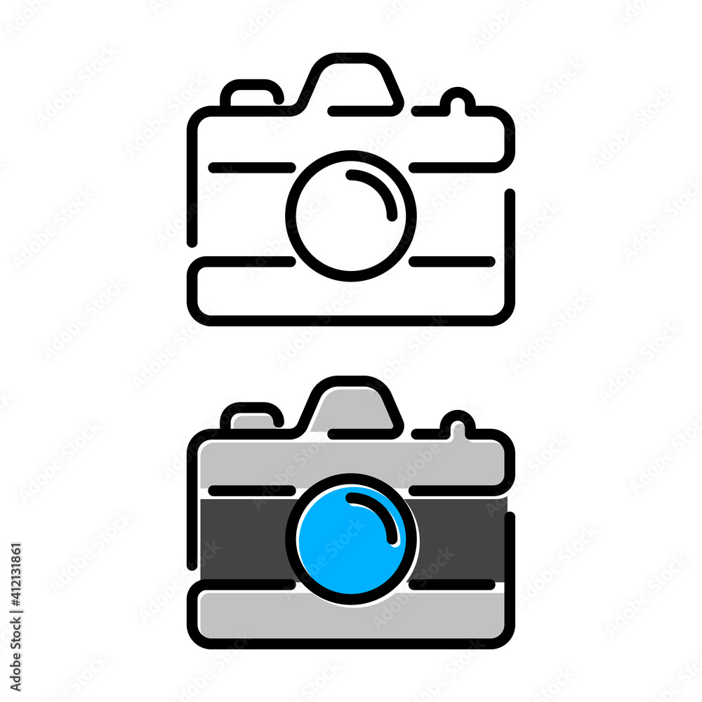 Photo camera. Pocket digital camera line icon on white background. Outline design vector illustration. Photo camera. Pocket digital camera line icon on white background. Outline design vector illustration.