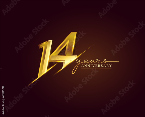 14 Years Anniversary Logo Golden Colored isolated on elegant background, vector design for greeting card and invitation card