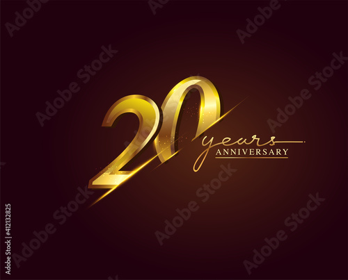 20 Years Anniversary Logo Golden Colored isolated on elegant background, vector design for greeting card and invitation card